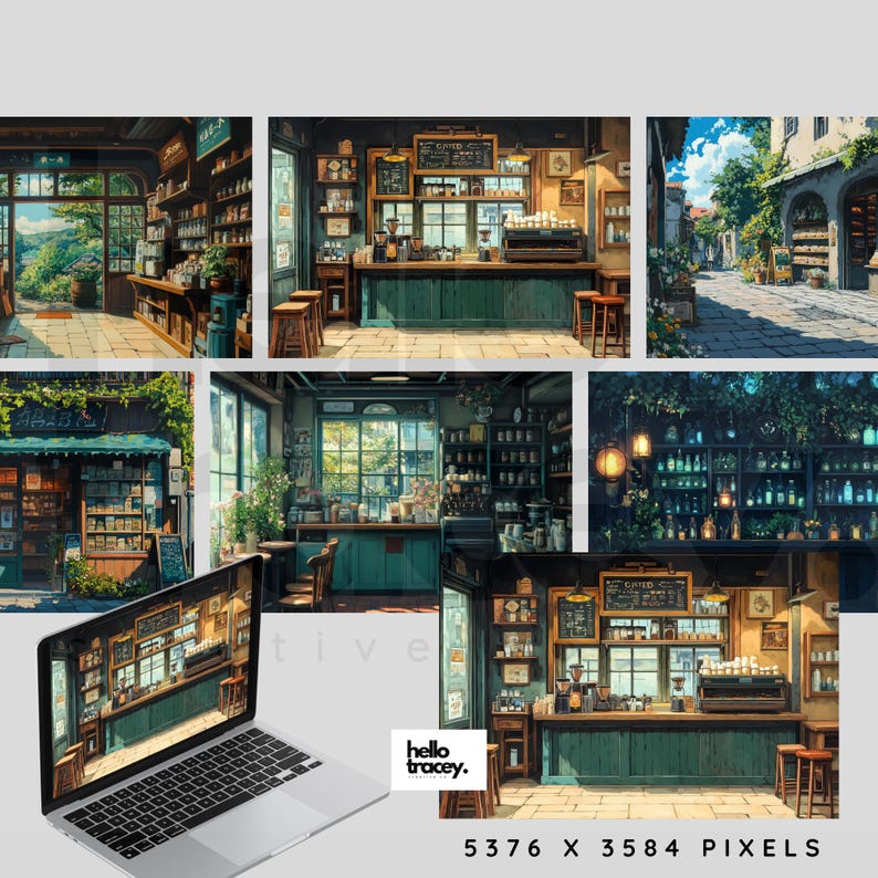 Studio Ghibli Inspired Desktop Wallpapers | aesthetic anime lofi cafe florist record store storefronts flower shop wallpaper gaming streaming youtube background images