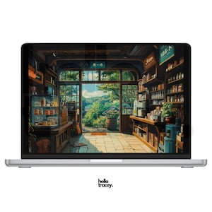 Studio Ghibli Inspired Desktop Wallpapers | aesthetic anime lofi cafe florist record store storefronts flower shop wallpaper gaming streaming youtube background images