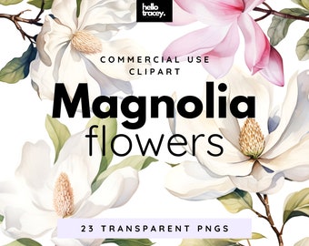 Magnolia Flowers Clipart Pack, Clip art for commercial use, Transparent PNGs, Royalty Free Florals Flowers Wedding Romantic