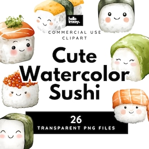 Niedliche Aquarell Sushi Illustrationen PNG Clipart, Sushi Kawaii Baby Onigiri Transparente PNG Clip Art, Royalty Free, digitale Aufkleber