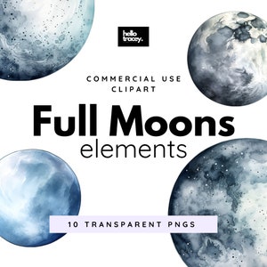 Volle maan aquarel PNG clipart, maan hemelse Supermoon illustraties, transparante PNG, Royalty-vrije, digitale stickers