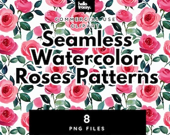 Watercolor Red Pink Roses, Digital Seamless Pattern PNG, Rose Backgrounds, Flowers, Repeating PNG paper patterns, Commercial Use