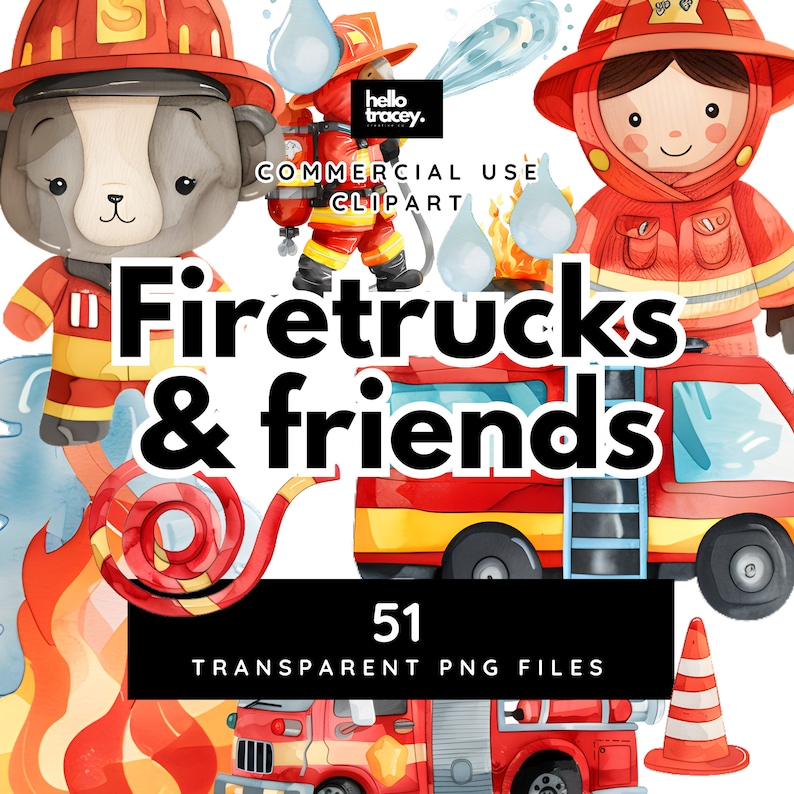 Watercolor Animal Firefighters PNG Clipart, Firetruck, Fire Engine ...
