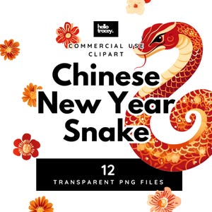 Ano da Serpente CNY, clipart PNG de Ano Novo Chinês em aquarela, flores de cerejeira, clipart PNG transparente