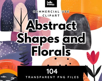 Abstracte vormen en bloemen clipart, bloemen aquarel kunst png clip art-elementen, transparante royalty-vrije, commerciële gratis digitale stickers