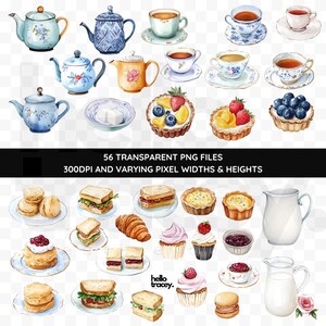 Watercolor High Tea Party Clipart Pack, Watercolor Clip Art for ...