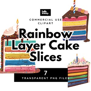 Rainbow Layer Cake Clipart Pack, Clip Art für kommerzielle Nutzung, transparente PNGs, lizenzfreie Cute Birthday Rainbows Kuchenscheiben PNG