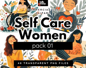 Escenas de autocuidado para mujeres Acuarela PNG clipart, Salud mental Niñas Amor propio clip art, PNG transparente, Libre de regalías, Pegatinas digitales