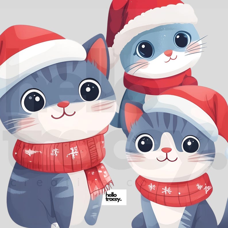 Cute Christmas Cats PNG Clipart, Xmas Cat Kitten Kawaii Happy Cute ...
