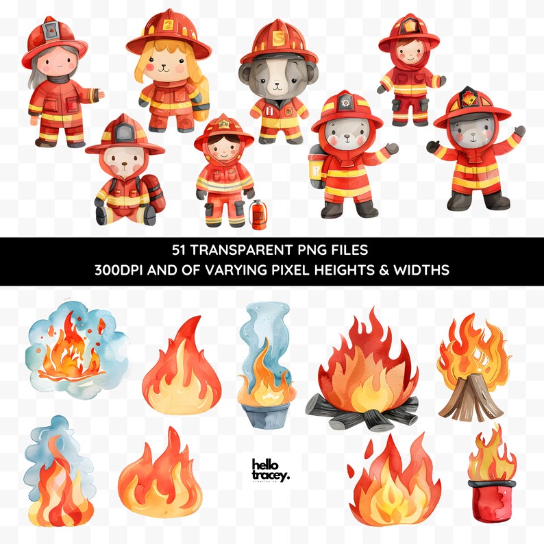Watercolor Animal Firefighters PNG Clipart, Firetruck, Fire Engine ...