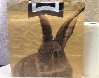Recycled Feed Bag Tote, reusable tote bag, grocery tote, recycled shopping bag, reusable grocery bag, recycled tote bag, Payback, rabbit