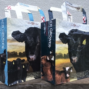 Bolsa de alimentación reciclada, bolsa de mano reutilizable, bolsa de supermercado, bolsa de compras reciclada, bolsa de supermercado reutilizable, bolsa de mano reciclada, bolsa de Purina para vacas