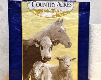 Recycled Feed Bag Tote, reusable tote bag, grocery tote, recycled shopping bag, reusable grocery bag, recycled tote bag, livestock