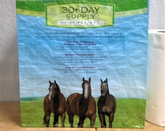 Recycled Feed Bag Tote, reusable tote bag, grocery tote, recycled shopping bag, reusable grocery bag, recycled tote bag, Purina horse