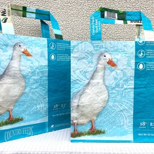 Recycled Feed Bag Tote, reusable tote bag, grocery tote, recycled shopping bag, reusable grocery bag, upcycled tote bag, washable bag, duck