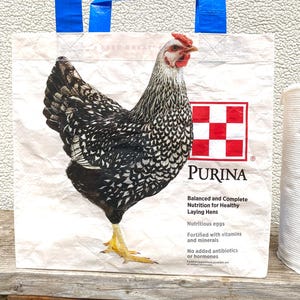 Recycled Feed Bag Tote, reusable tote bag, grocery tote, upcycled shopping bag, repurposed grocery bag, upcycled tote bag, Purina chicken