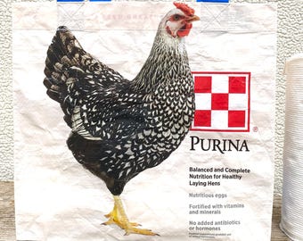 Recycled Feed Bag Tote, reusable tote bag, grocery tote, upcycled shopping bag, repurposed grocery bag, upcycled tote bag, Purina chicken