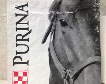 Recycled Feed Bag Tote, reusable tote bag, grocery tote, recycled shopping bag, reusable grocery bag, recycled tote bag, Purina horse