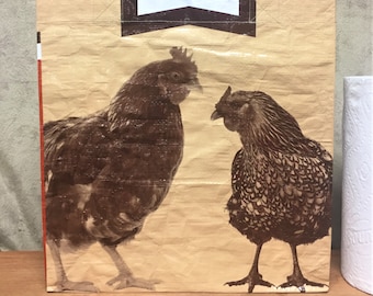 Recycled Feed Bag Tote, reusable tote bag, grocery tote, recycled shopping bag, reusable grocery bag, recycled tote bag, Payback chickens