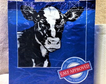 Recycled Feed Bag Tote, reusable tote bag, grocery tote, recycled shopping bag, reusable grocery bag, recycled tote bag, Purina calf