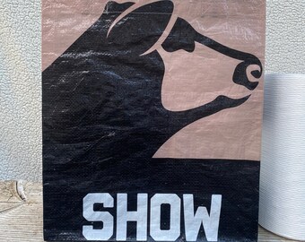 Recycled Feed Bag Tote, reusable tote bag, grocery tote, recycled shopping bag, reusable grocery bag, recycled tote bag, ShowMaker cow