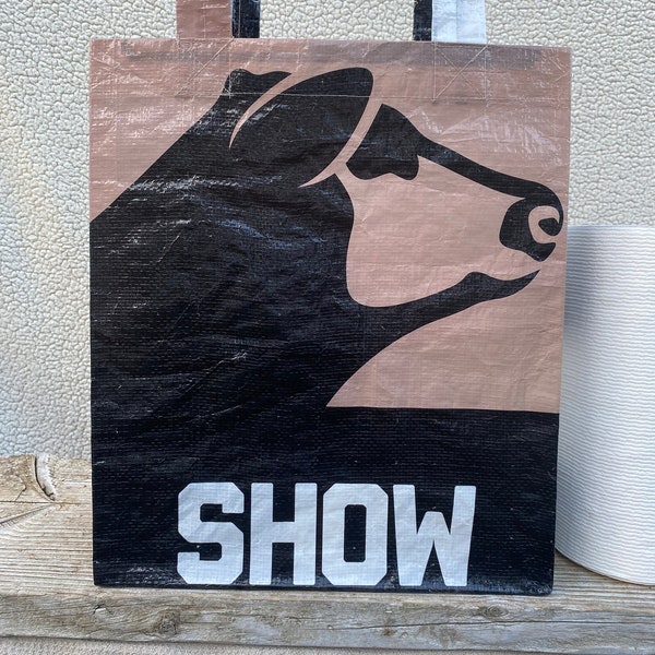 Recycled Feed Bag Tote, reusable tote bag, grocery tote, recycled shopping bag, reusable grocery bag, recycled tote bag, ShowMaker cow