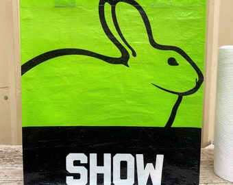 Recycled Feed Bag Tote, reusable tote bag, grocery tote, recycled shopping bag, reusable grocery bag, recycled tote bag, rabbit, Show Maker