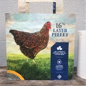 Recycled Feed Bag Tote, reusable tote bag, grocery tote, recycled shopping bag, reusable grocery bag, recycled tote bag, Wyandotte, Dumor