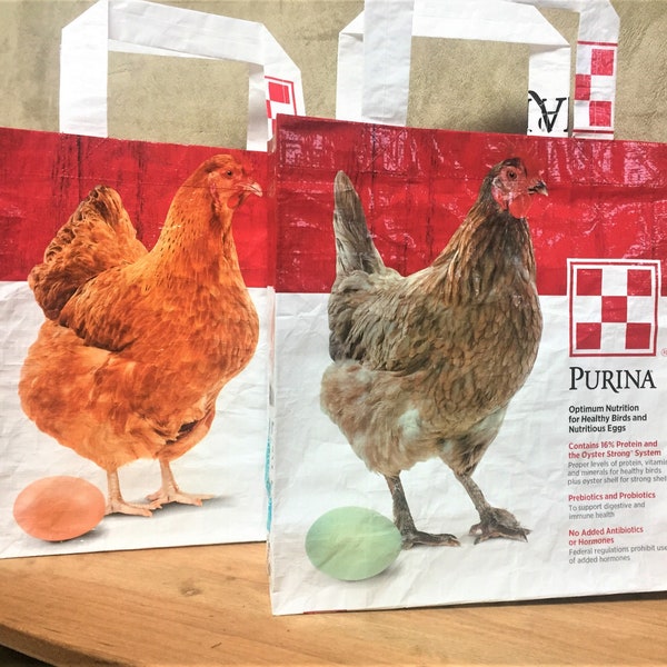 Feed Bag Tote, reusable tote bag, grocery bag, recycled shopping bag, reusable grocery tote, recycled tote bag, market tote, chicken, Purina