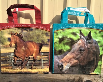 Feed bag tote, reusable grocery bag, feed sack tote, recycled tote bag, shopping bag, market tote, grocery tote, recycled feed bag, horse