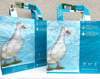 Recycled Feed Bag Tote, reusable tote bag, grocery tote, recycled shopping bag, reusable grocery bag, upcycled tote bag, washable bag, duck