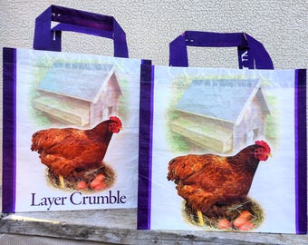 Recycled Feed Bag Tote, reusable tote bag, grocery tote, recycled shopping bag, reusable grocery bag, recycled tote bag, chickens