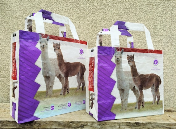 Recycled Feed Bag Tote, reusable tote bag, grocery tote, recycled shopping bag, reusable grocery bag, upcycled tote bag, alpaca