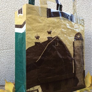 Recycled Feed Bag Tote, reusable tote bag, grocery tote, recycled shopping bag, reusable grocery bag, recycled tote bag, Payback barn silo image 2