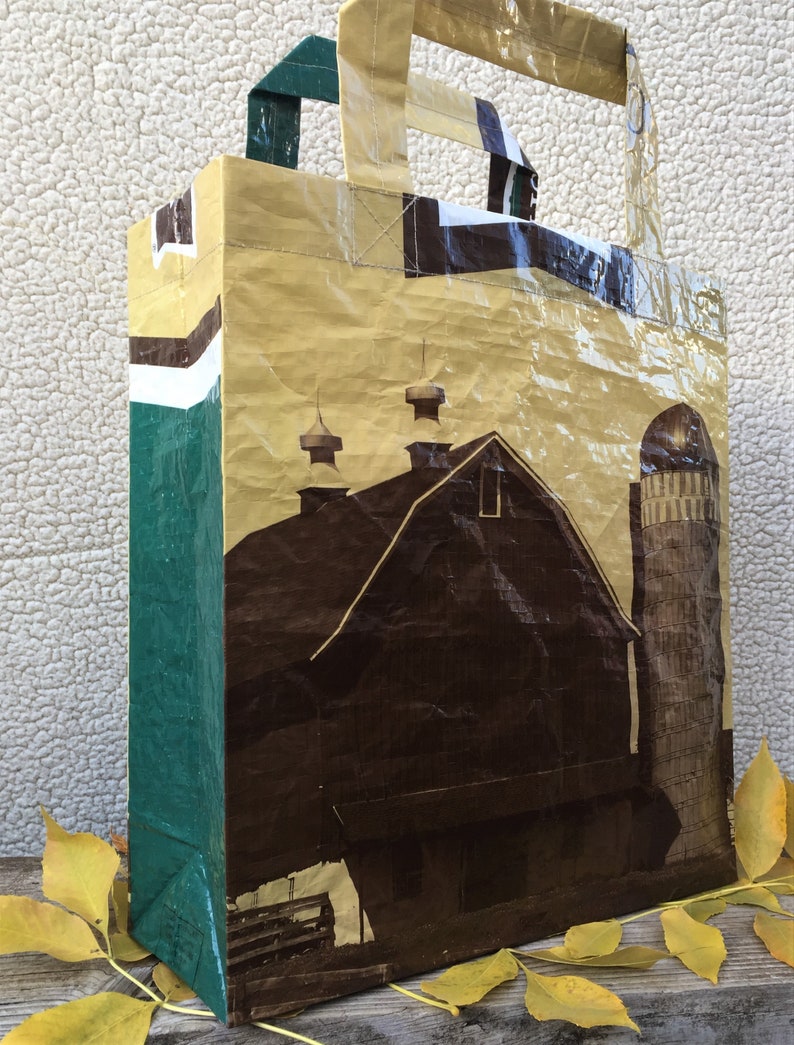 Recycled Feed Bag Tote, reusable tote bag, grocery tote, recycled shopping bag, reusable grocery bag, recycled tote bag, Payback barn silo image 2