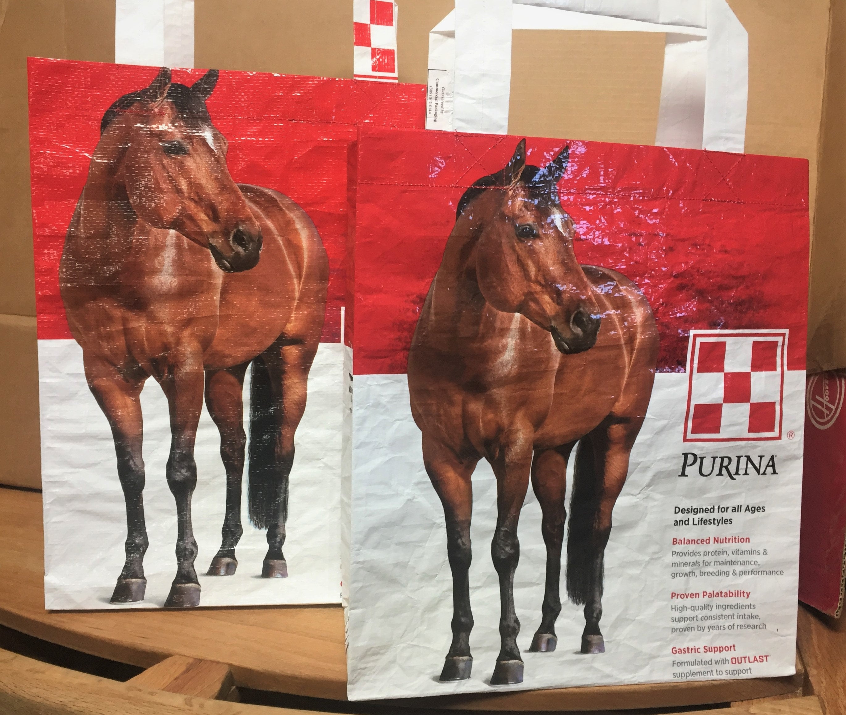 Upcycled Feed Bag Tote, reusable tote bag, grocery tote, recycled shopping bag, washable grocery bag, recycled tote bag, standing horse