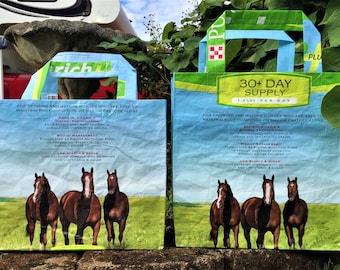 Recycled Feed Bag Tote, reusable tote bag, grocery tote, recycled shopping bag, reusable grocery bag, recycled tote bag, Purina horse