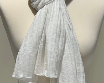 100 Percent Cotton Scarf ~ White ~ BoHo Chic ~ Textured Crochet Knit ~ 65x180cm