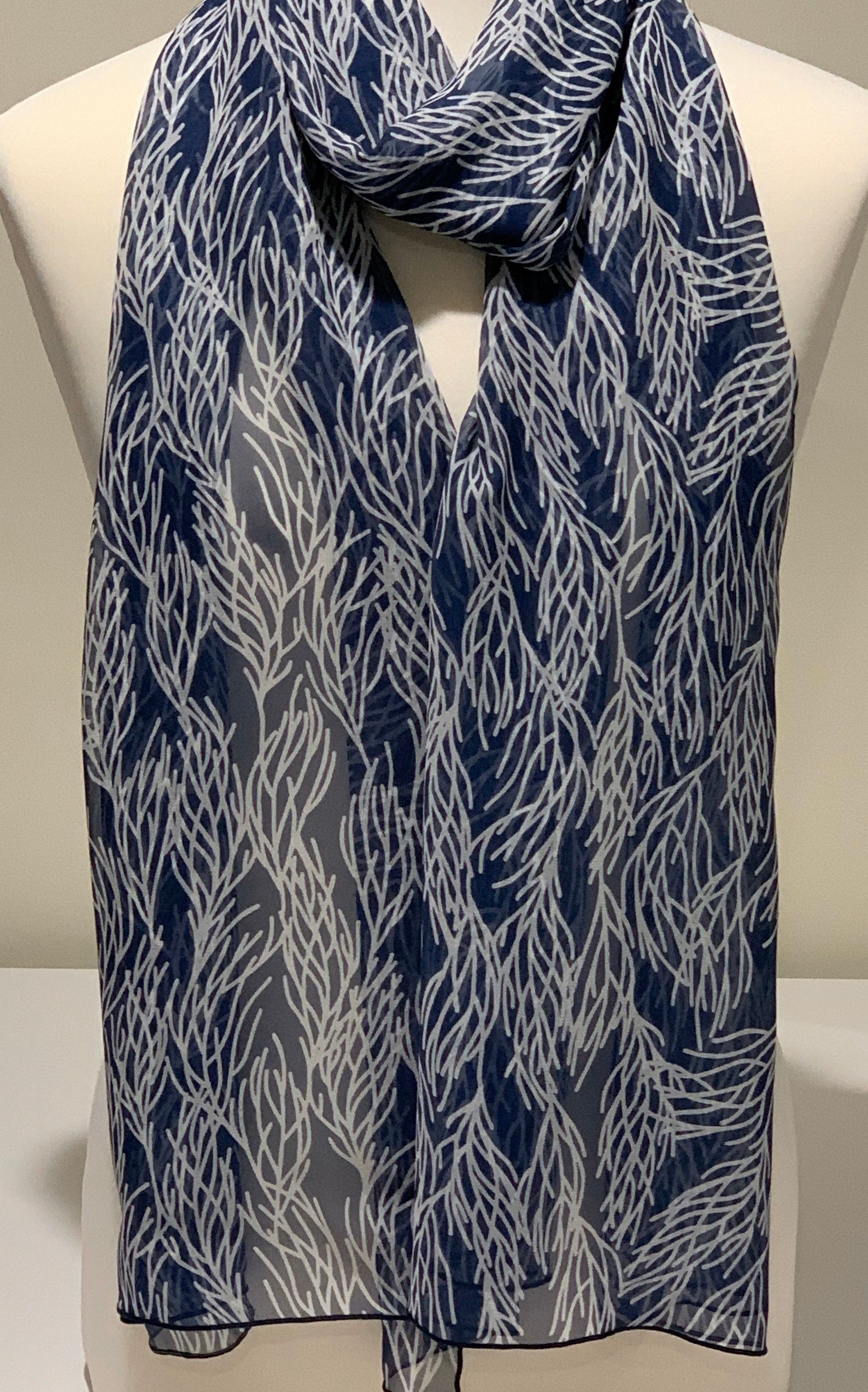 100 Mulberry Silk Chiffon Scarf Navy & White Etsy