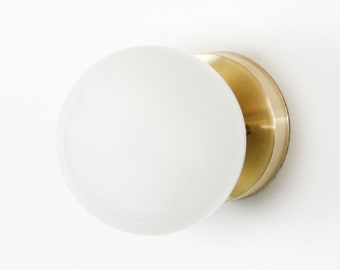 Wall sconce semi flush raw brass white globe, Mid century modern wall light, Bathroom vanity lighting, Modern ceiling lighting fixtures