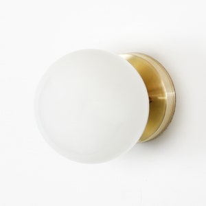 Wall sconce semi flush raw brass white globe, Mid century modern wall light, Bathroom vanity lighting, Modern ceiling lighting fixtures