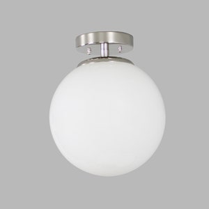 Ceiling light semi flush | 14 inch white globe | Mid century modern hanging light | Light fixture | Modern | Kitchen | Closet | MCM