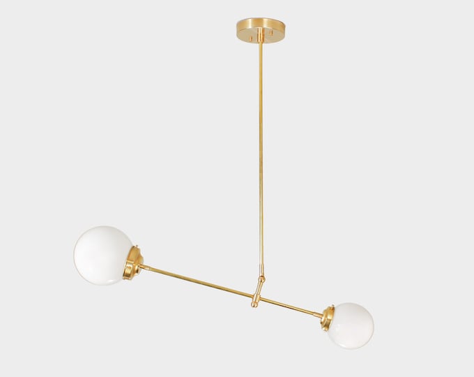 Mid Century modern - Dining room lighting - Brass hanging light - Ceiling pendant Lights - Adjustable glass globe chandelier - Industrial