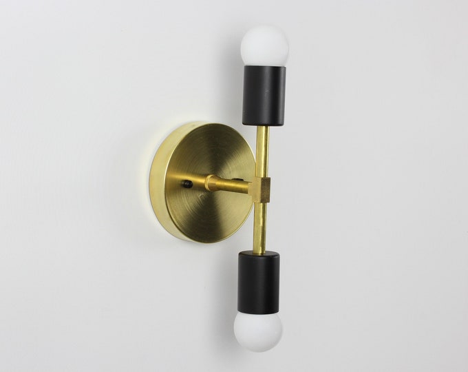 Bathroom vanity | Modern wall sconce | Mid century modern | Wall hanging | Industrial lamp | Lighting | Black and  brass light fixture |