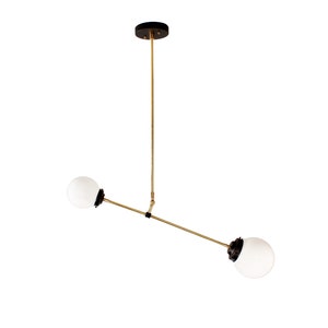 Industrial Pendant Lighting, Adjustable Mid Century Ceiling Pendant, Living Room Black and Brass Pendant Light White Globes, Pendant Light