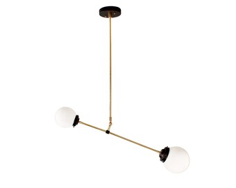 Industrial Pendant Lighting, Adjustable Mid Century Ceiling Pendant, Living Room Black and Brass Pendant Light White Globes, Pendant Light