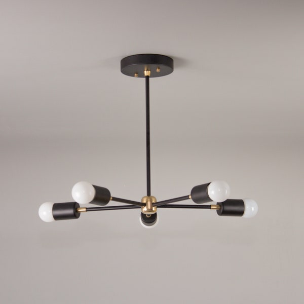 Mid century modern chandelier - Sputnik ceiling light - Pinwheel chandelier - Light fixture - Industrial lighting - Black hanging pendant