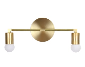 Bathroom Vanity Wall Sconce - Raw Brass Wall Lighting - Mid Century Modern Vanity Lamp - Industrial Wall Light - Modern Wall Sconce 2 Light