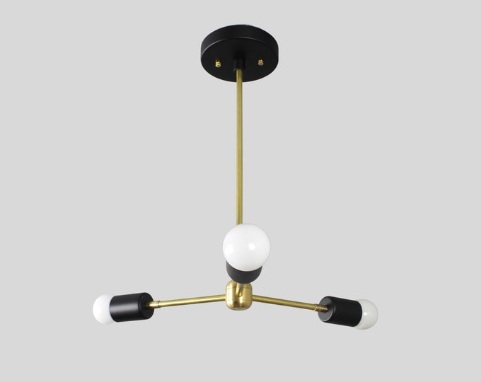 Mid century modern black chandelier | Sputnik ceiling light fixture | 3 arms hanging lamp | Industrial light fixture | Modern lighting | MCM
