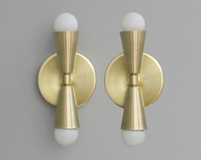 Wall sconce gold brass - Bathroom vanity - Mid century Modern - Bedside lighting fixtures - Industrial lamp - Wall lights - PAIR - Lighting